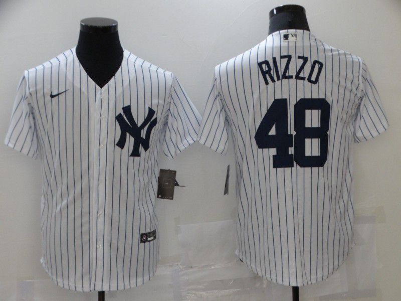 Men New York Yankees #48 Rizzo White stripe Game Nike 2021 MLB Jersey
